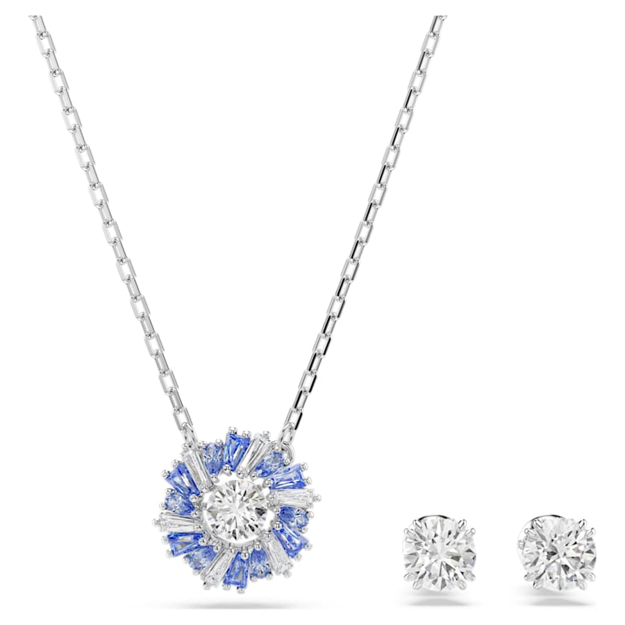 SET SWAROVSKI IDYLLIA TALLAS MIXTAS, FLOR, AZUL, BAÑO DE RODIO