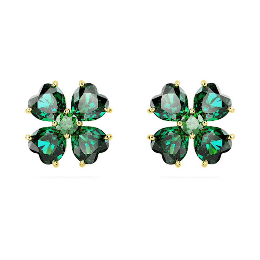 ARETES SWAROVSKI IDYLLIA, STUD TRÉBOL, VERDE, BAÑO TONO ORO