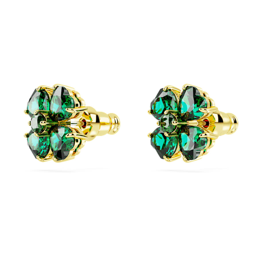 ARETES SWAROVSKI IDYLLIA, STUD TRÉBOL, VERDE, BAÑO TONO ORO