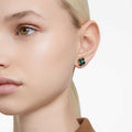 ARETES SWAROVSKI IDYLLIA, STUD TRÉBOL, VERDE, BAÑO TONO ORO
