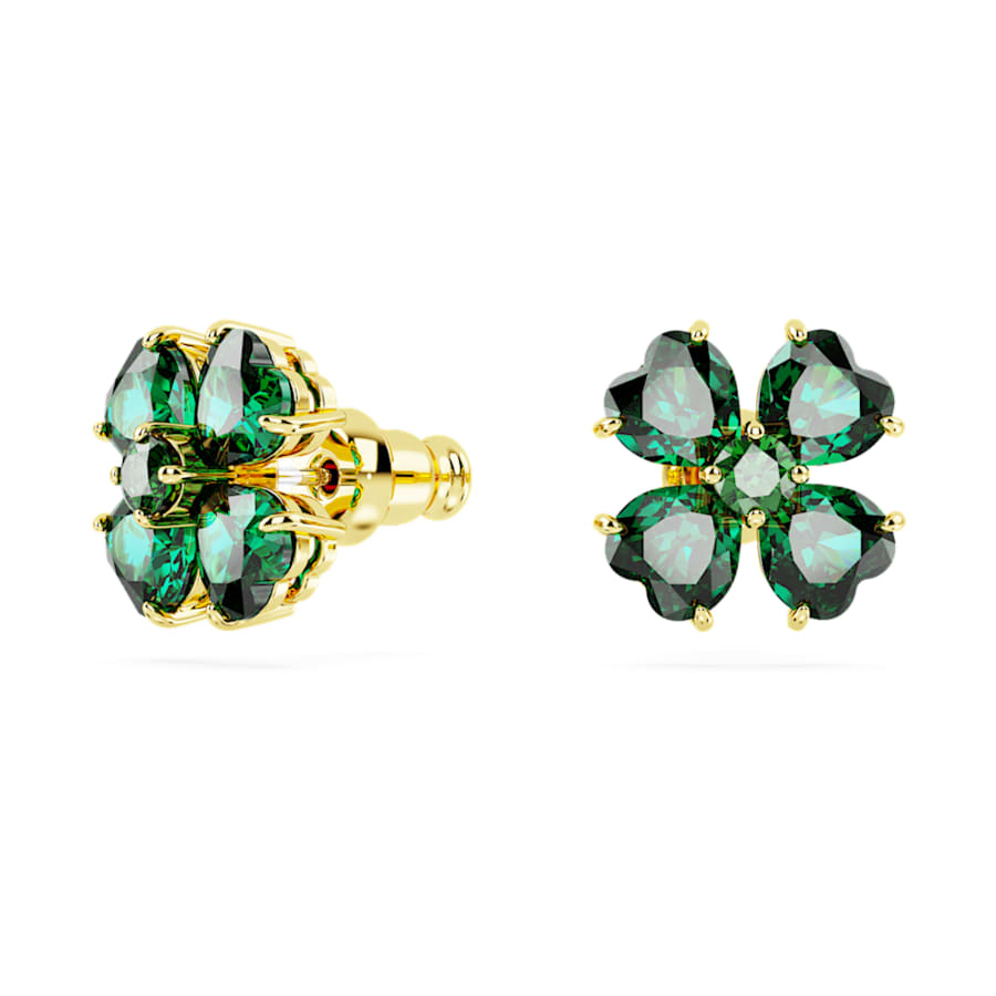 ARETES SWAROVSKI IDYLLIA, STUD TRÉBOL, VERDE, BAÑO TONO ORO