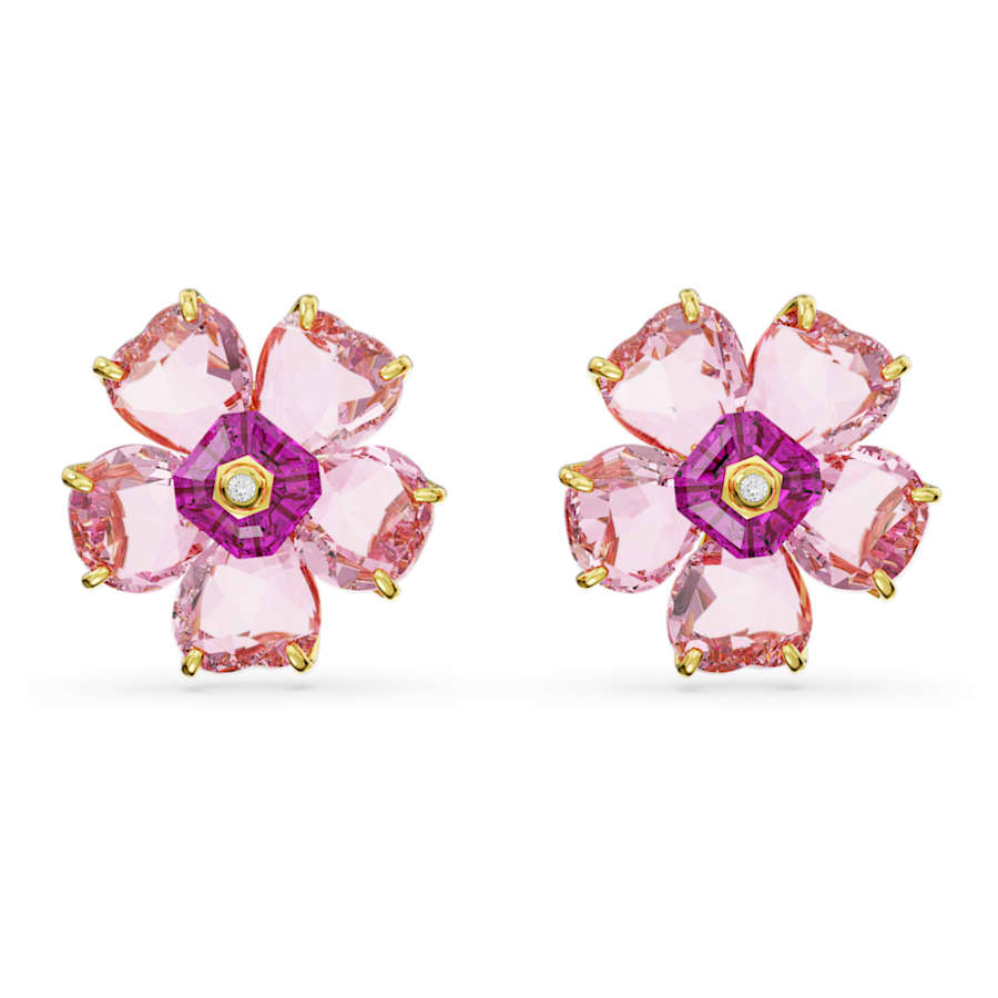 ARETES SWAROVSKI IDYLLIA FLOR, ROSAS, BAÑO TONO ORO