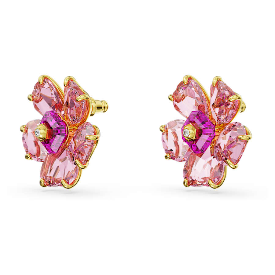 ARETES SWAROVSKI IDYLLIA FLOR, ROSAS, BAÑO TONO ORO
