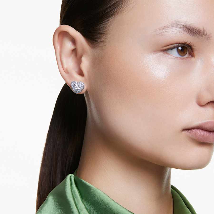 ARETES SWAROVSKI IDYLLIA CORAZCÓN, AZULES, BAÑO DE RODIO