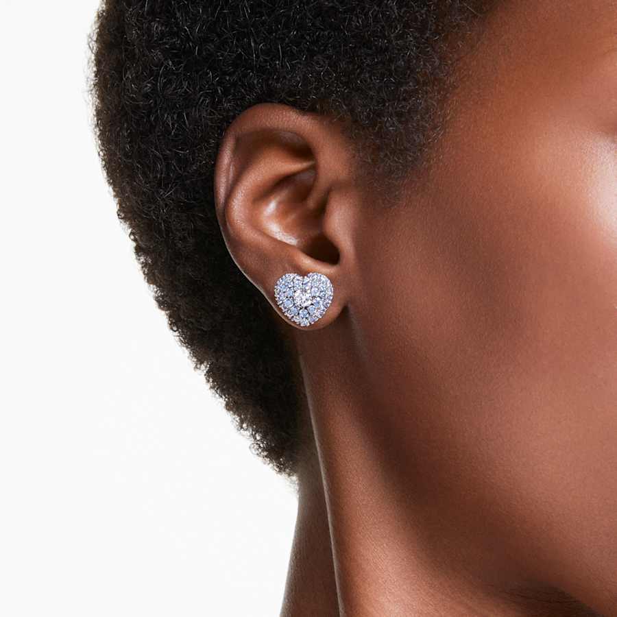 ARETES SWAROVSKI IDYLLIA CORAZCÓN, AZULES, BAÑO DE RODIO