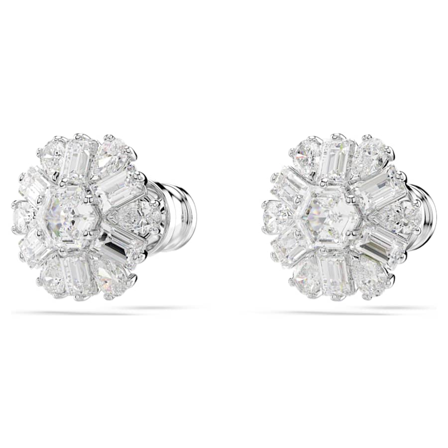 ARETES SWAROVSKI IDYLLIA, COPO DE NIEVE, DISEÑO STUD, BLANCO, BAÑO DE RODIO