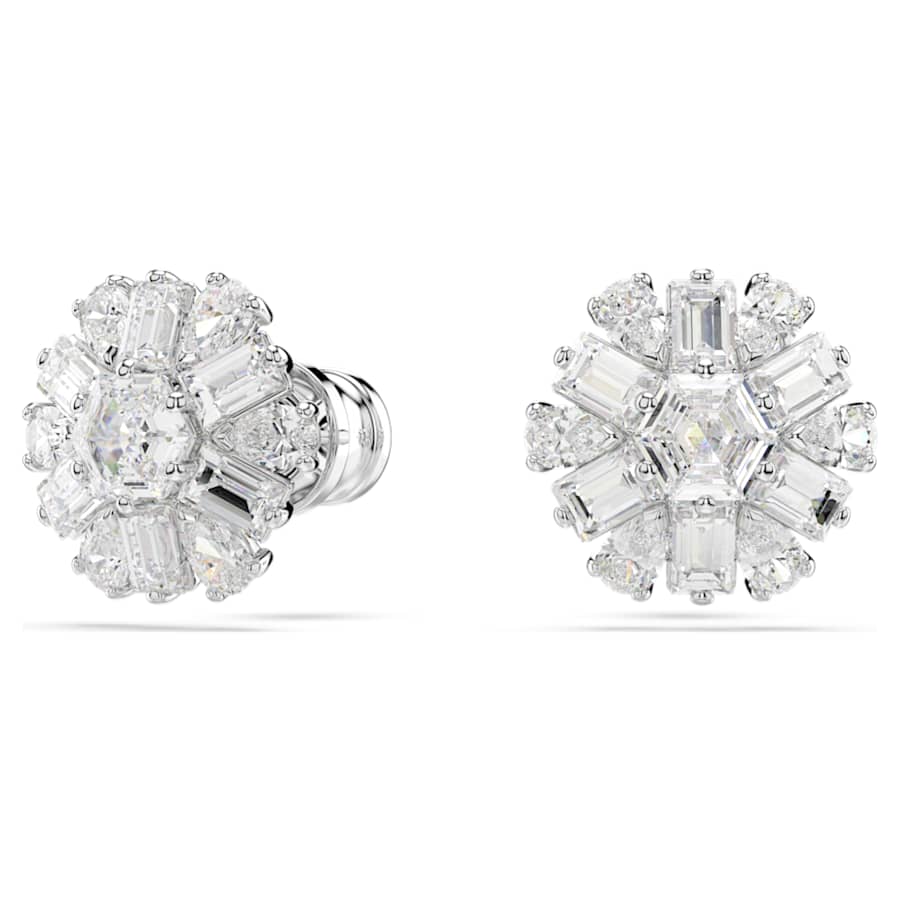 ARETES SWAROVSKI IDYLLIA, COPO DE NIEVE, DISEÑO STUD, BLANCO, BAÑO DE RODIO
