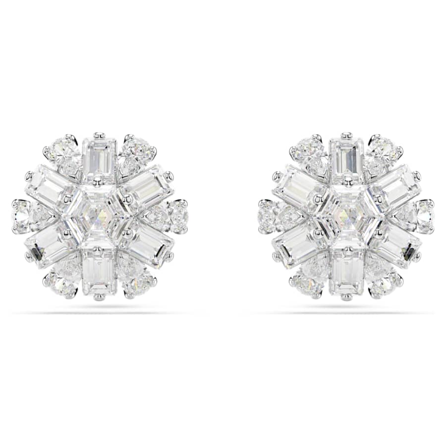 ARETES SWAROVSKI IDYLLIA, COPO DE NIEVE, DISEÑO STUD, BLANCO, BAÑO DE RODIO
