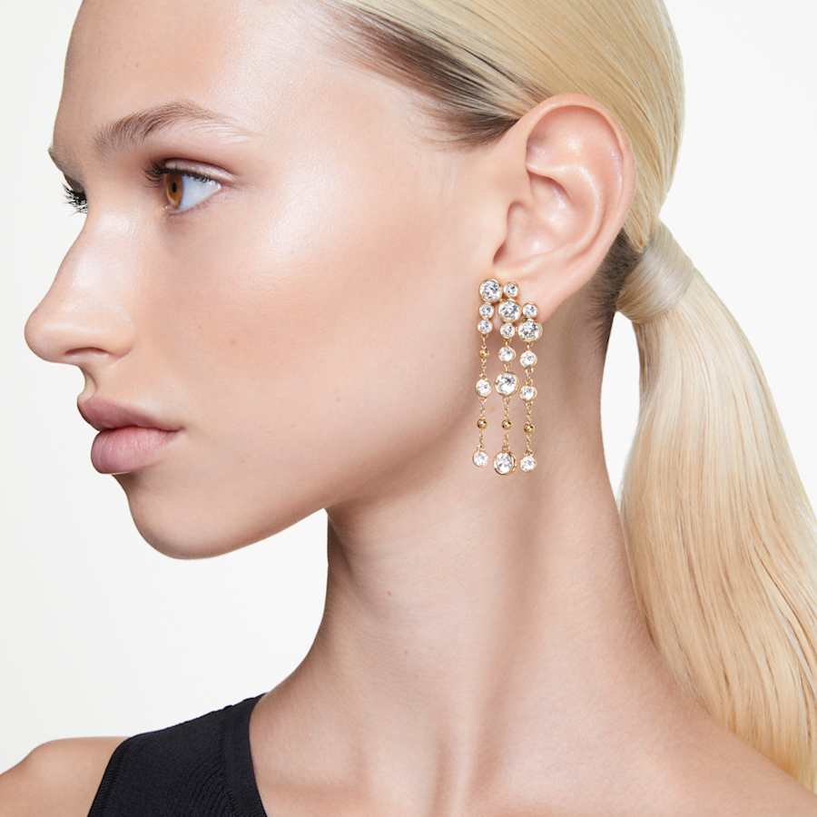 ARETES SWAROVSKI IMBER TALLA REDONDA, ARACÑA, BLANCO, BAÑO TONO ORO