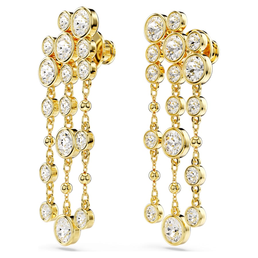 ARETES SWAROVSKI IMBER TALLA REDONDA, ARACÑA, BLANCO, BAÑO TONO ORO