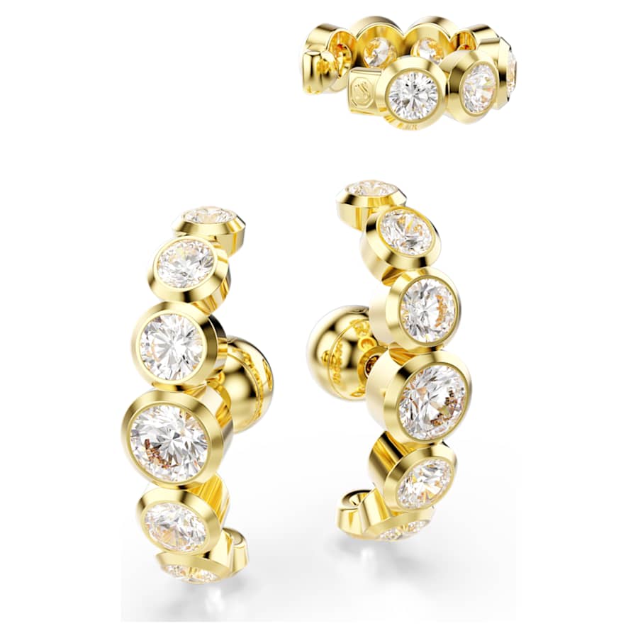 ARETES SWAROVSKI IMBER CONJUNTO (3), TALLA REDONDA, BLANCO, BAÑO TONO ORO