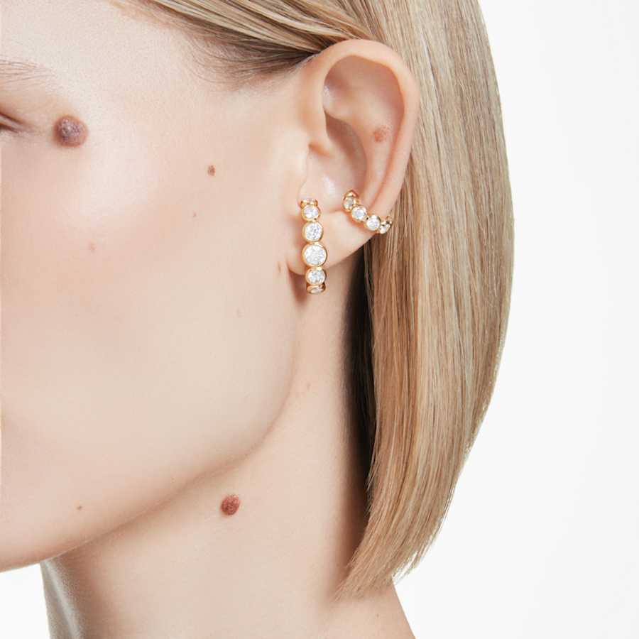 ARETES SWAROVSKI IMBER CONJUNTO (3), TALLA REDONDA, BLANCO, BAÑO TONO ORO