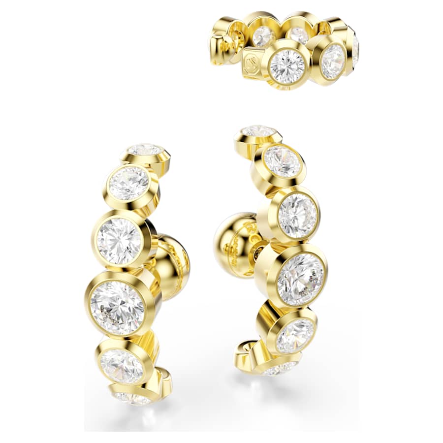 ARETES SWAROVSKI IMBER CONJUNTO (3), TALLA REDONDA, BLANCO, BAÑO TONO ORO