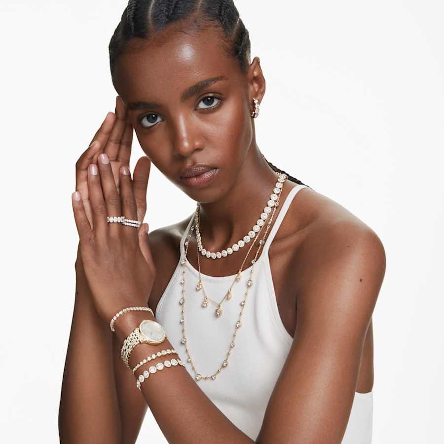 ARETES SWAROVSKI IMBER CONJUNTO (3), TALLA REDONDA, BLANCO, BAÑO TONO ORO