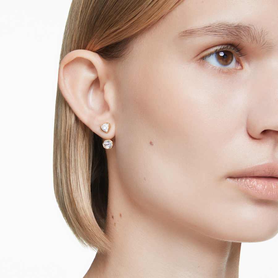 ARETES SWAROVSKI IMBER, DISEÑO JACKET, BLANCO, BAÑO TONO ORO