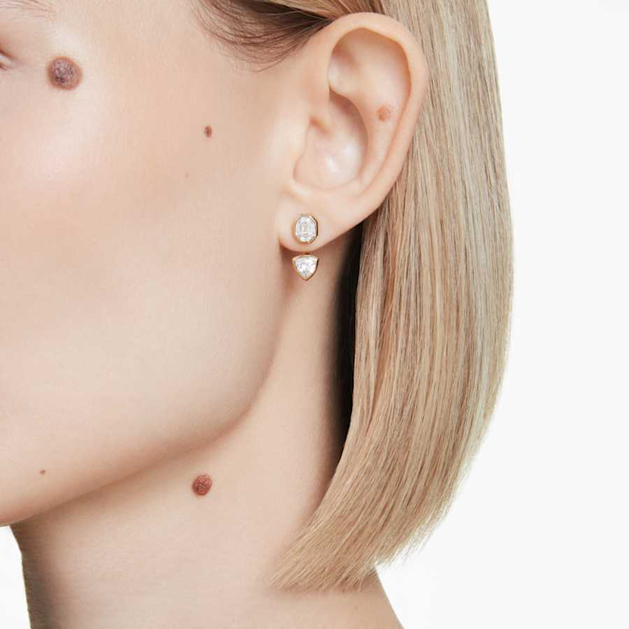 ARETES SWAROVSKI IMBER, DISEÑO JACKET, BLANCO, BAÑO TONO ORO