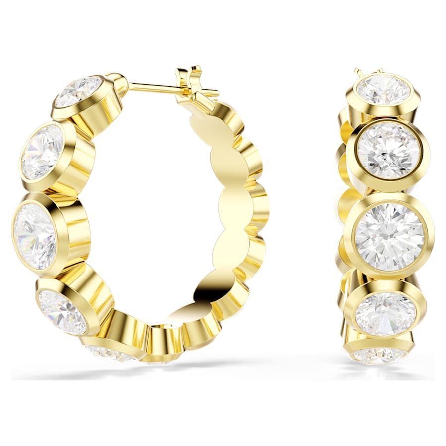 ARETES SWAROVSKI IMBER, DISEÑO MINI HOOP, BLANCO, BAÑO TONO ORO