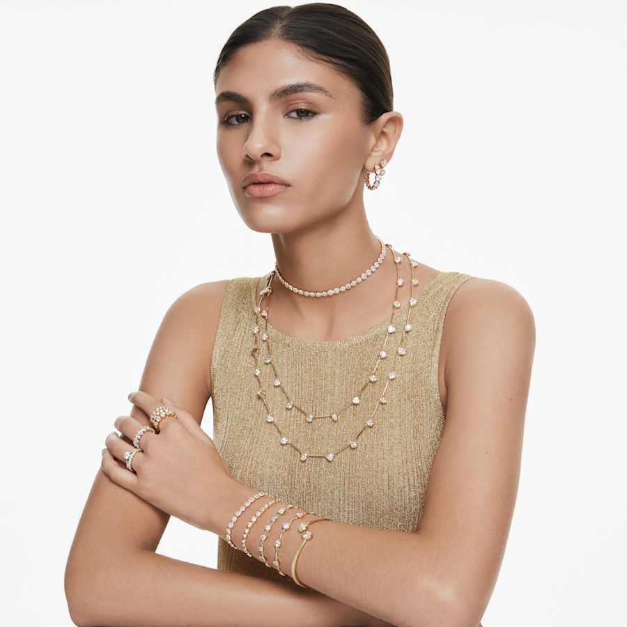 ARETES SWAROVSKI IMBER TALLA REDONDA, BLANCO, BAÑO TONO ORO