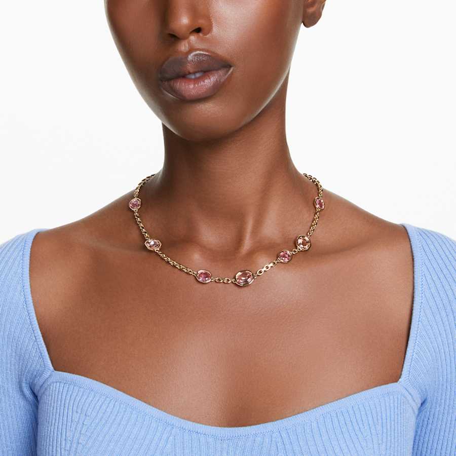 COLLAR SWAROVSKI IMBER, SCATTERED, ROSA, BAÑO TONO ORO