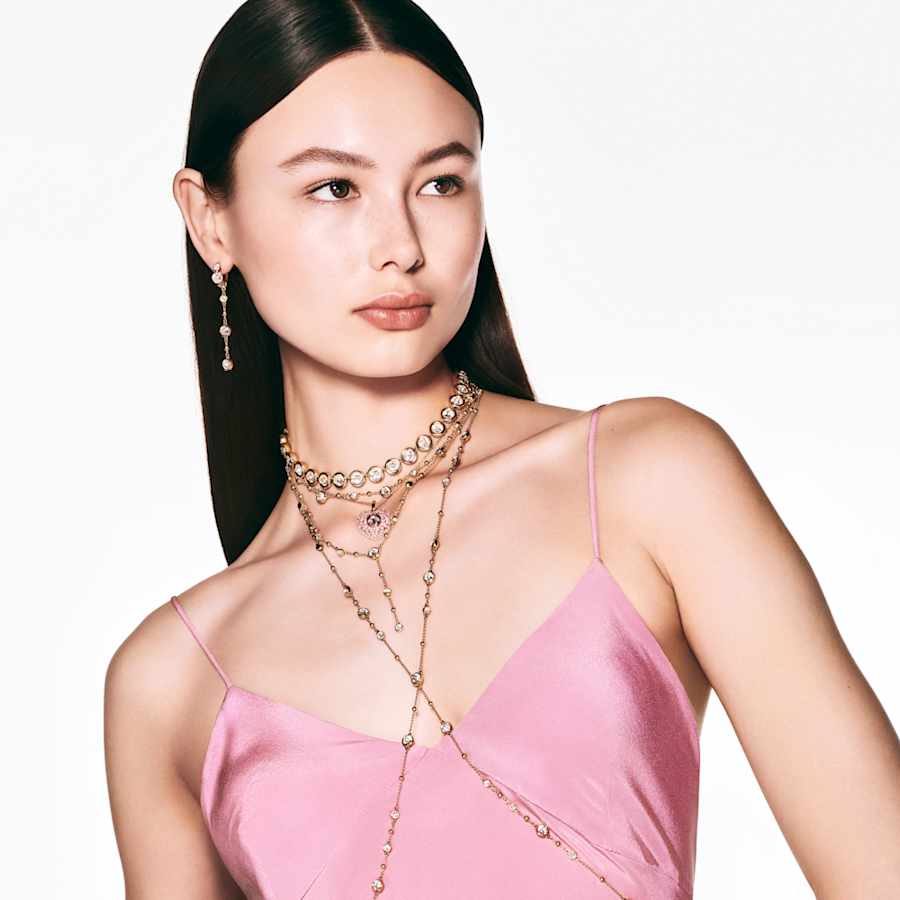 COLLAR SWAROVSKI IMBER TALLA REDONDA, DISECÑO DISTRIBUIDO, BLANCO, BAÑO TONO ORO