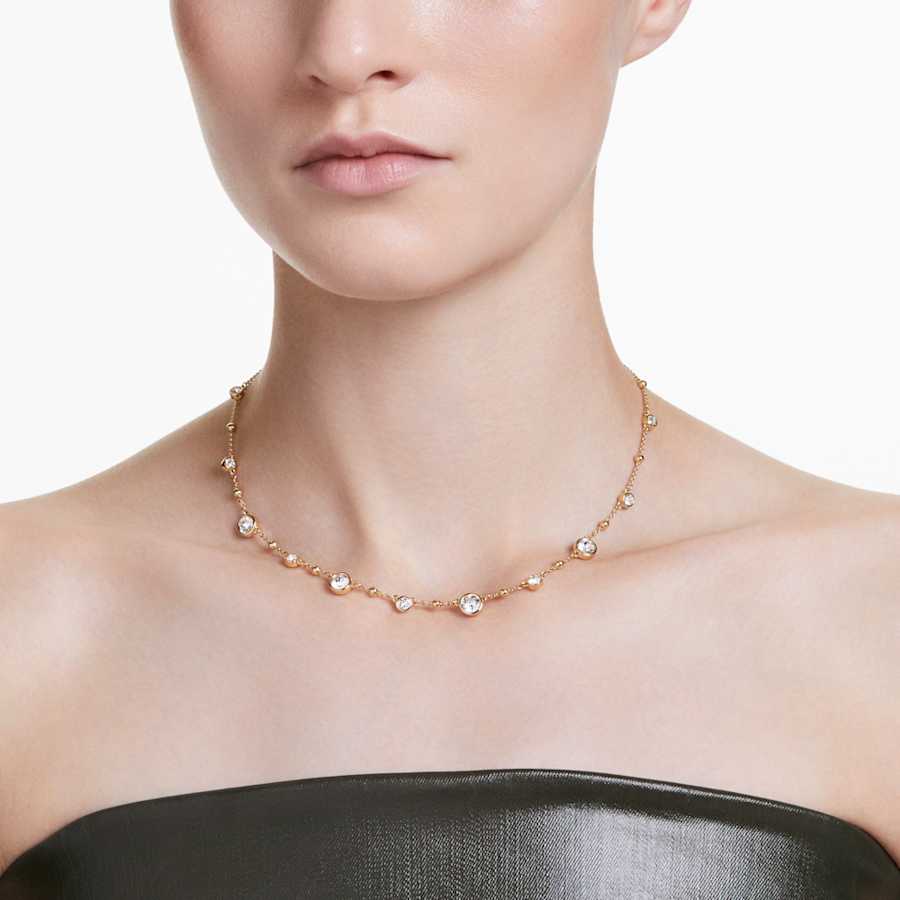 COLLAR SWAROVSKI IMBER TALLA REDONDA, DISECÑO DISTRIBUIDO, BLANCO, BAÑO TONO ORO