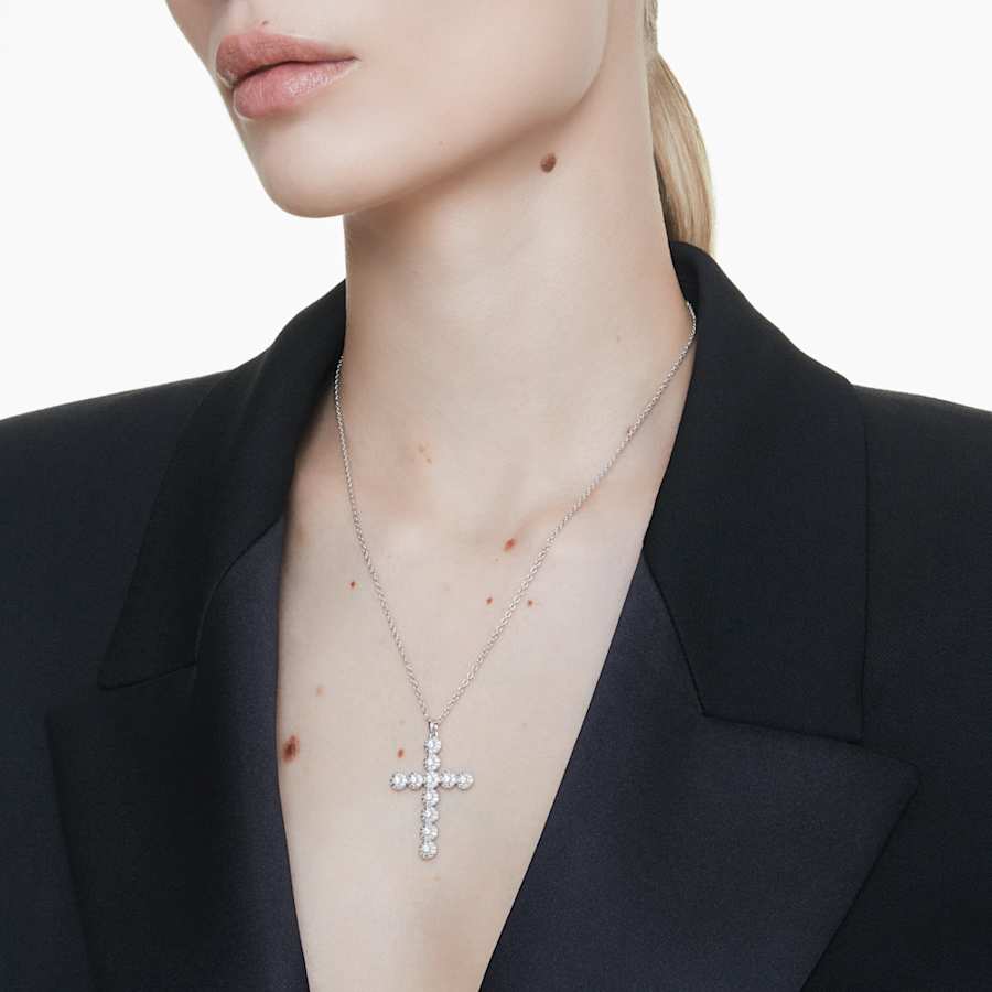 COLLAR SWAROVSKI INSIGNE TALLAS MIXTAS, CRUZ, BLANCO, BAÑO DE RODIO