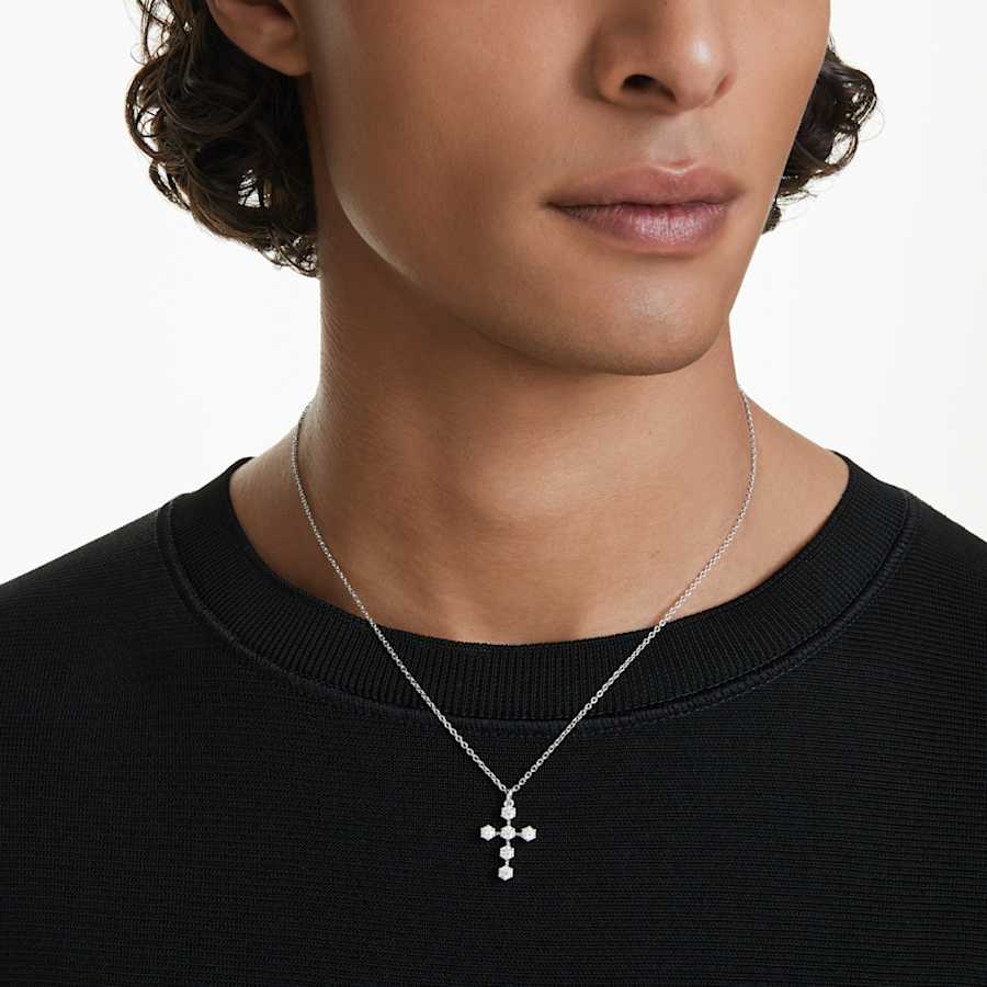 COLLAR SWAROVSKI INSIGNE TALLA REDONDA, CRUZ, BLANCO, BAÑO DE RODIO