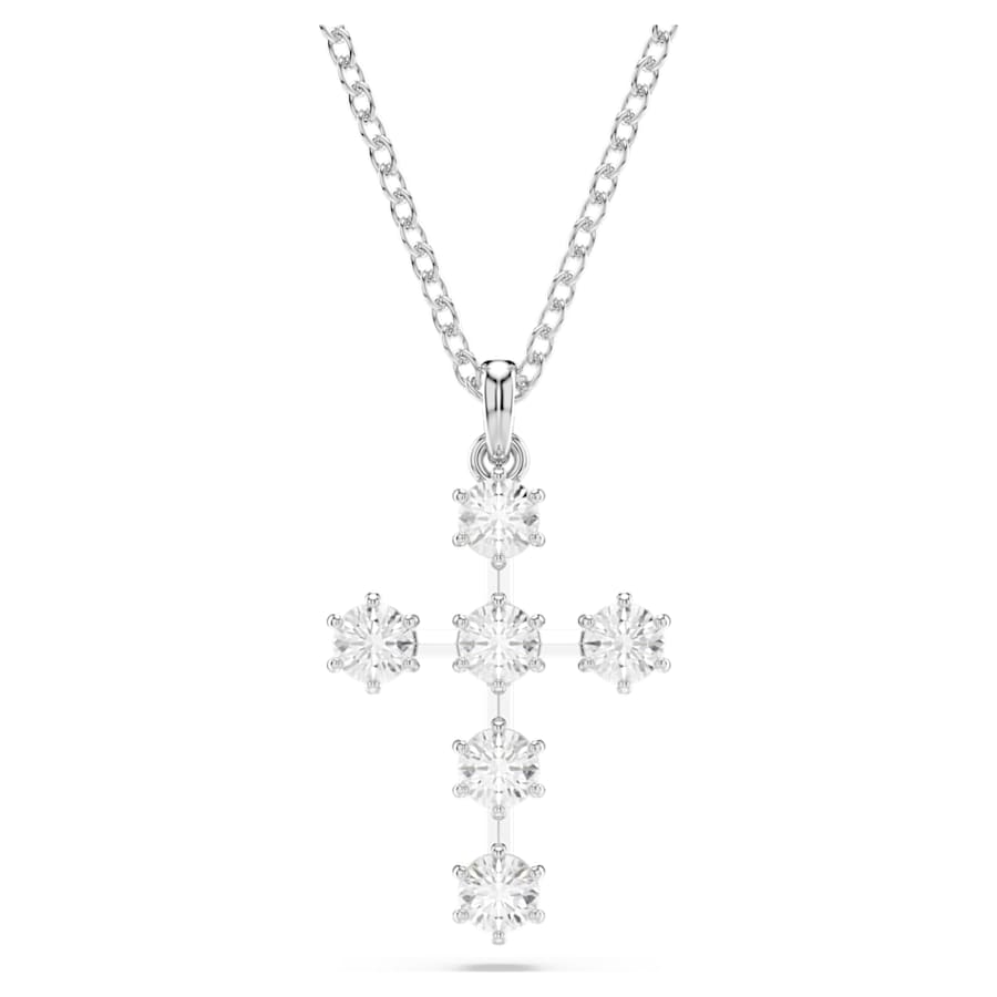 COLLAR SWAROVSKI INSIGNE TALLA REDONDA, CRUZ, BLANCO, BAÑO DE RODIO