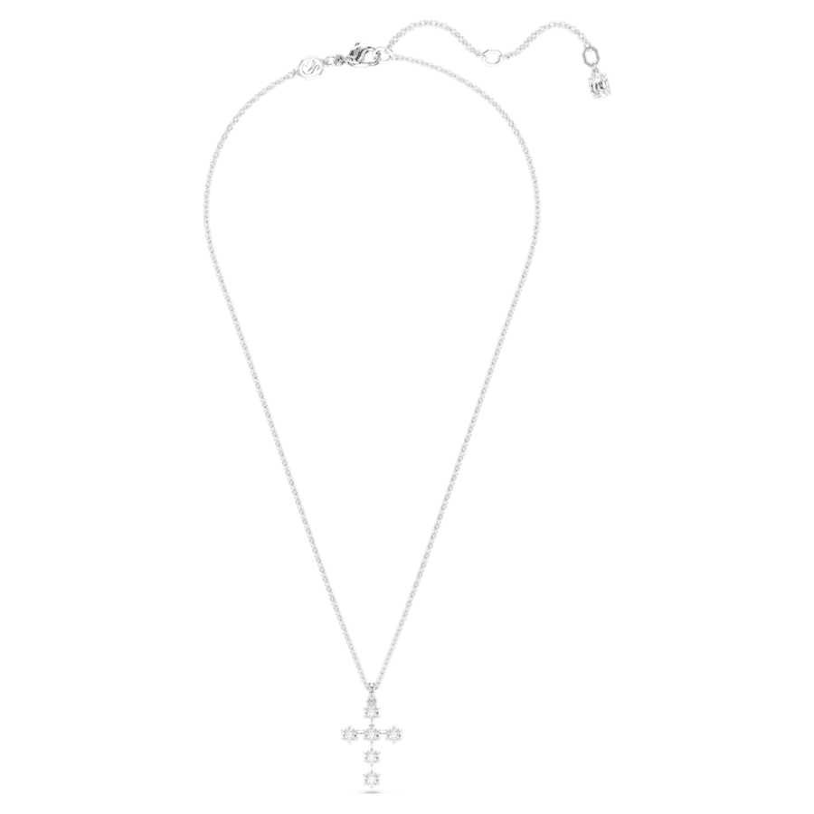 COLLAR SWAROVSKI INSIGNE TALLA REDONDA, CRUZ, BLANCO, BAÑO DE RODIO