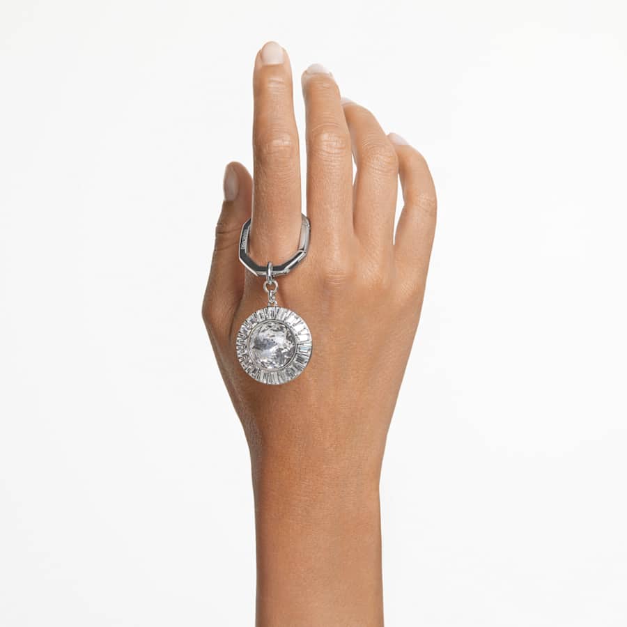 LLAVERO SWAROVSKI TALLA REDONDA, BLANCO, BAÑO DE RODIO