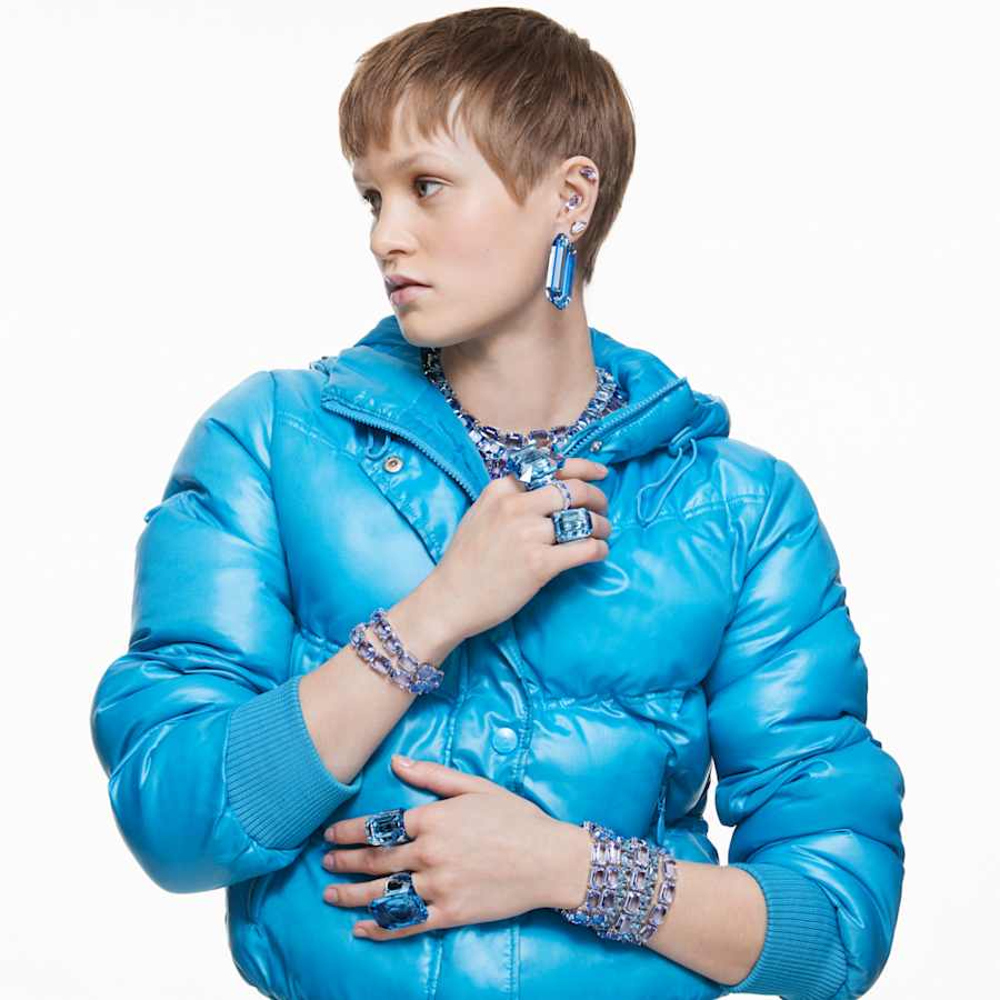 ANILLO SWAROVSKI  LUCENT TALLA OCTOGONAL, AZUL, TALLA 55