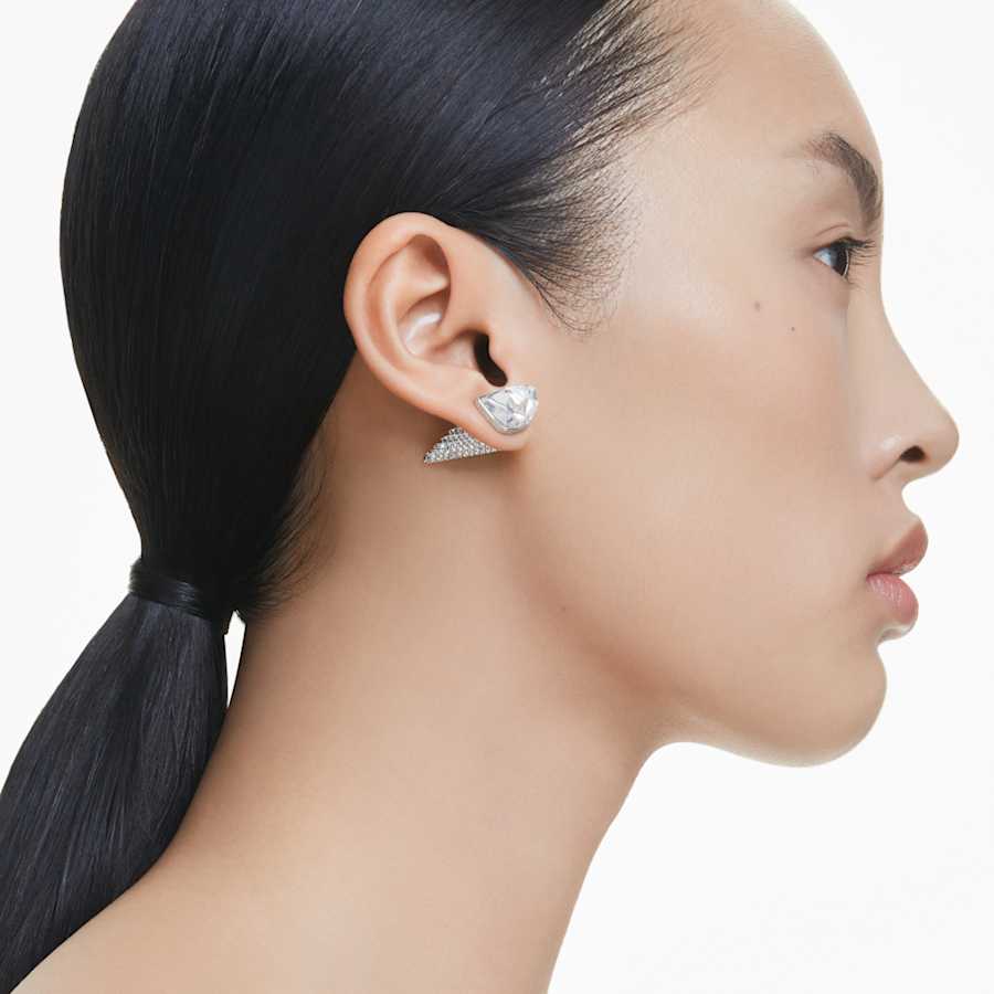 ARETES SWAROVSKI LUCENT, DISEÑO STUD SPIKE, BLANCO, BAÑO DE RODIO