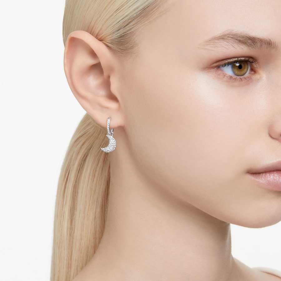 ARETES SWAROVSKI LUNA LUNA, DISEÑO MINI, BLANCO, BAÑO DE RODIO