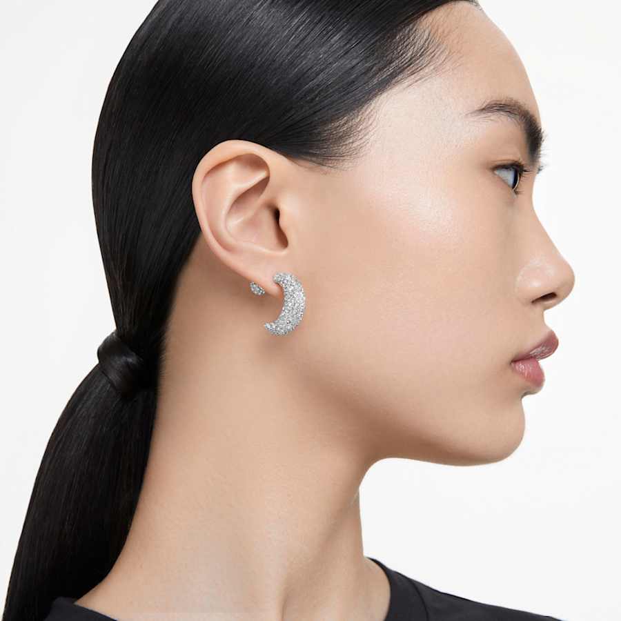 ARETES SWAROVSKI LUNA LUNA, DISEÑO PENDIENTE, BLANCO, BAÑO DE RODIO