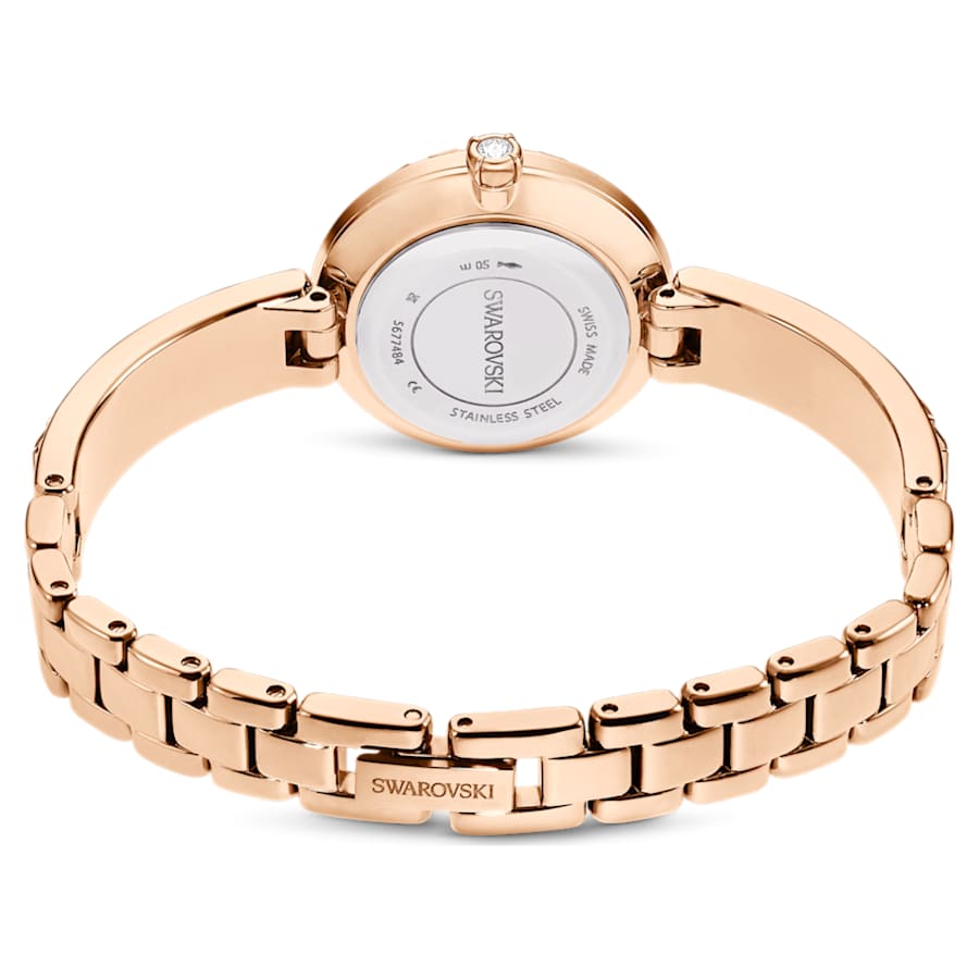 RELOJ SWAROVSKI MATRIX BANGLE BRAZALETE DE ACERO INOXIDABLE PVD TONO ORO ROSA, ESFERA BLANCA, MOVIMIENTO CUARZO, CAJA 25 MM, MUJER