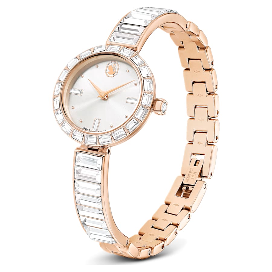 RELOJ SWAROVSKI MATRIX BANGLE BRAZALETE DE ACERO INOXIDABLE PVD TONO ORO ROSA, ESFERA BLANCA, MOVIMIENTO CUARZO, CAJA 25 MM, MUJER