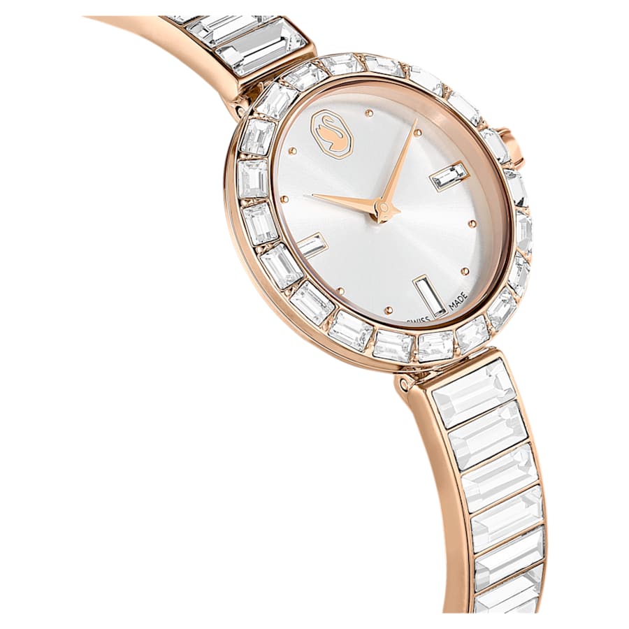 RELOJ SWAROVSKI MATRIX BANGLE BRAZALETE DE ACERO INOXIDABLE PVD TONO ORO ROSA, ESFERA BLANCA, MOVIMIENTO CUARZO, CAJA 25 MM, MUJER