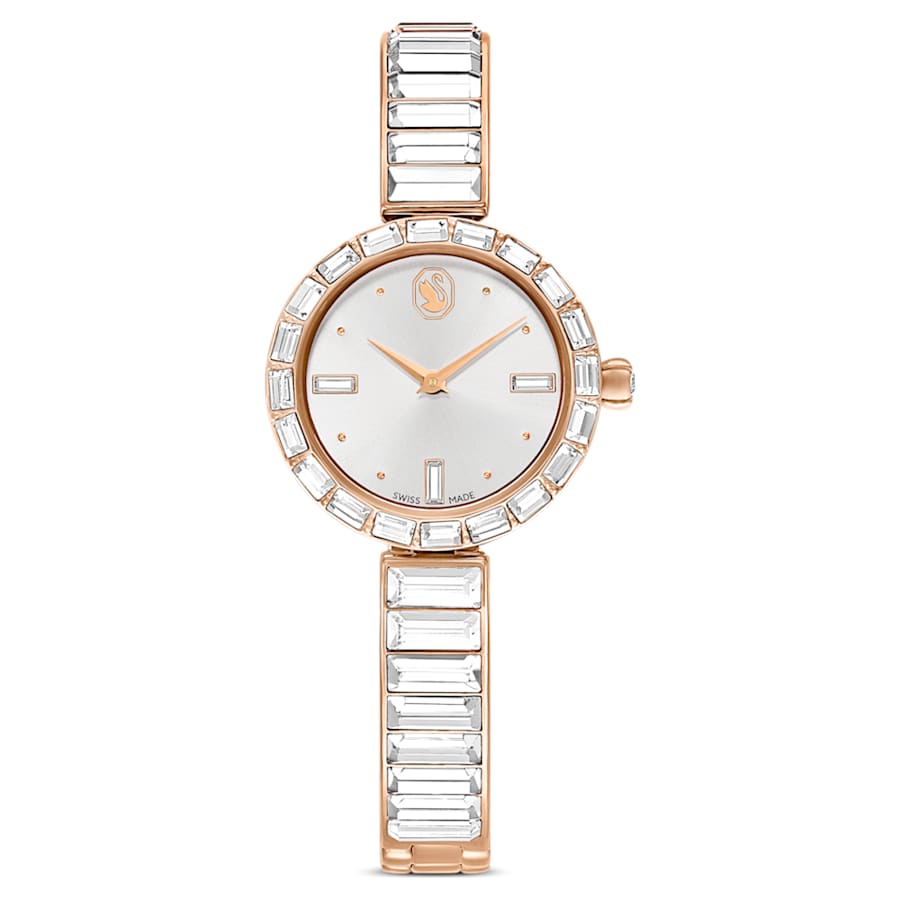 RELOJ SWAROVSKI MATRIX BANGLE BRAZALETE DE ACERO INOXIDABLE PVD TONO ORO ROSA, ESFERA BLANCA, MOVIMIENTO CUARZO, CAJA 25 MM, MUJER