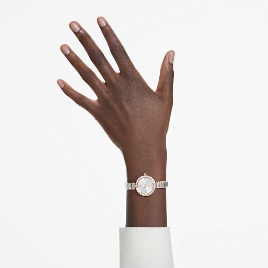 RELOJ SWAROVSKI MATRIX BANGLE BRAZALETE DE ACERO INOXIDABLE PVD TONO ORO ROSA, ESFERA BLANCA, MOVIMIENTO CUARZO, CAJA 25 MM, MUJER