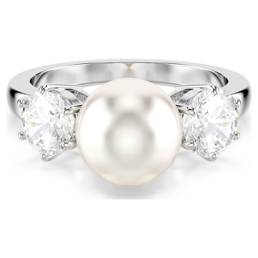 ANILLO SWAROVSKI  MATRIX CRYSTAL PEARLS, TALLA REDONDA, BLANCO, BAÑO DE RODIO, TALLA 60