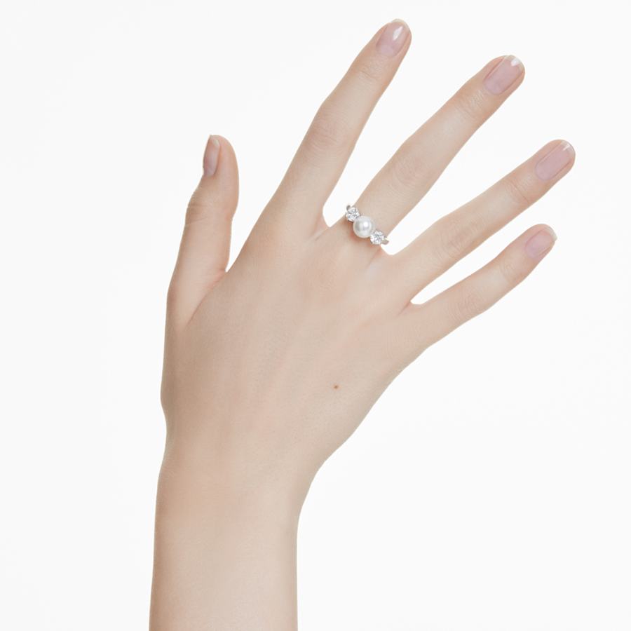 ANILLO SWAROVSKI MATRIX CRYSTAL PEARLS, TALLA REDONDA, BLANCO, BAÑO DE RODIO