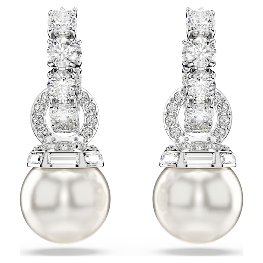 ARETES SWAROVSKI MATRIX CRYSTAL PEARLS, TALLA REDONDA, PERLA, BAÑO DE RODIO