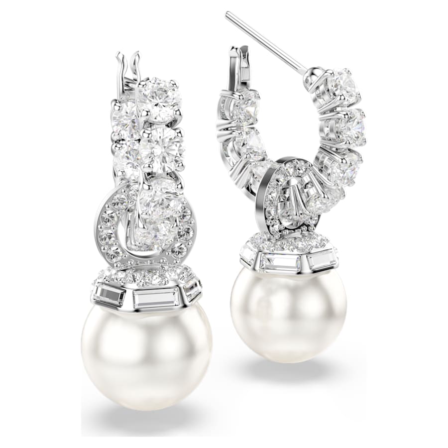 ARETES SWAROVSKI MATRIX CRYSTAL PEARLS, TALLA REDONDA, PERLA, BAÑO DE RODIO