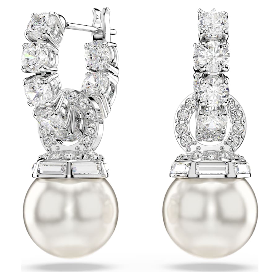 ARETES SWAROVSKI MATRIX CRYSTAL PEARLS, TALLA REDONDA, PERLA, BAÑO DE RODIO