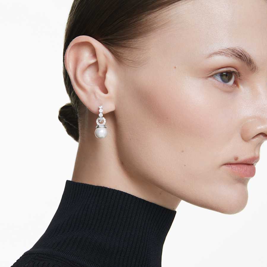 ARETES SWAROVSKI MATRIX CRYSTAL PEARLS, TALLA REDONDA, BLANCO, BAÑO DE RODIO