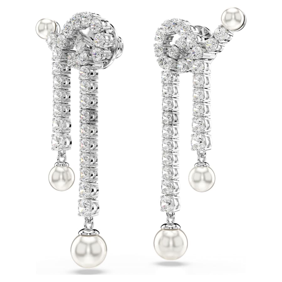 ARETES SWAROVSKI MATRIX TALLA REDONDA, CRYSTAL PEARLS, BLANCO, BAÑO DE RODIO