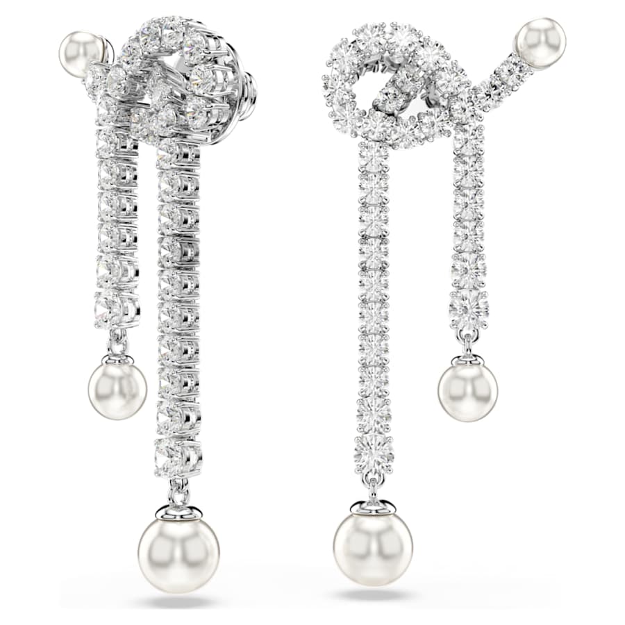 ARETES SWAROVSKI MATRIX TALLA REDONDA, CRYSTAL PEARLS, BLANCO, BAÑO DE RODIO