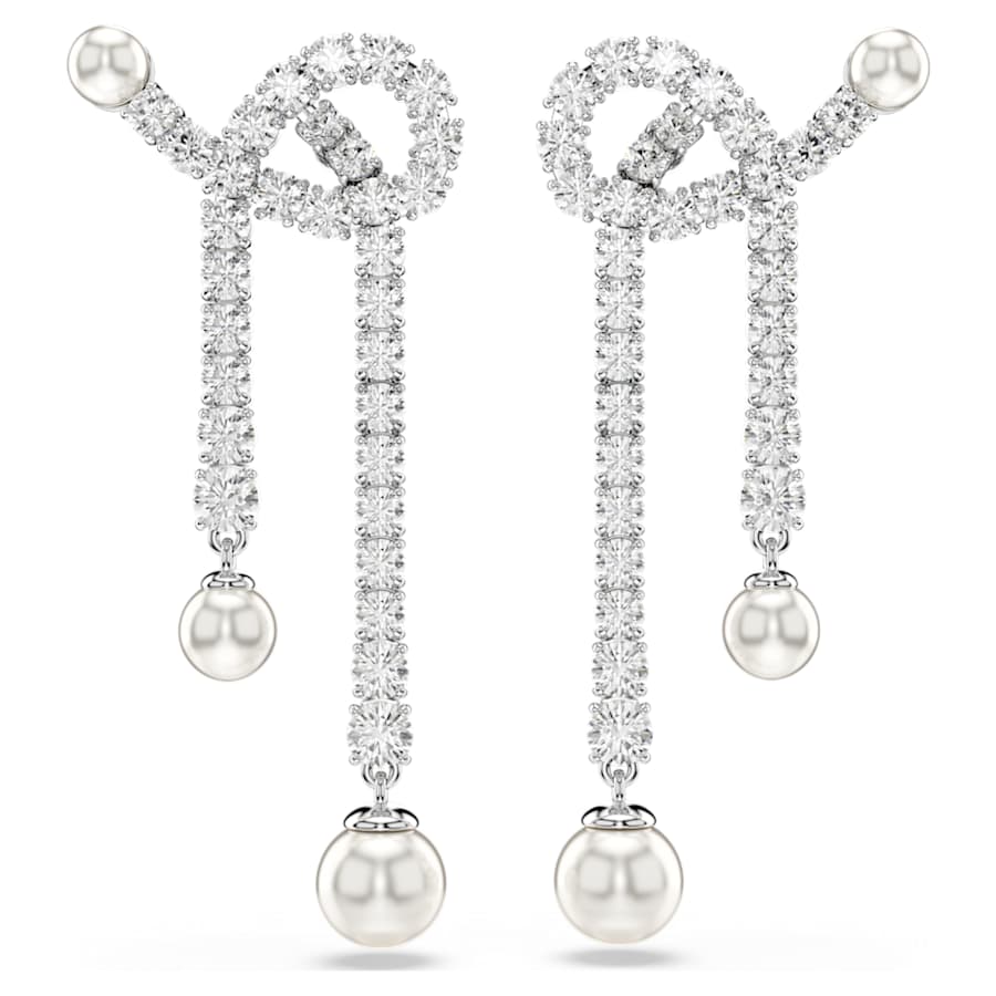 ARETES SWAROVSKI MATRIX TALLA REDONDA, CRYSTAL PEARLS, BLANCO, BAÑO DE RODIO