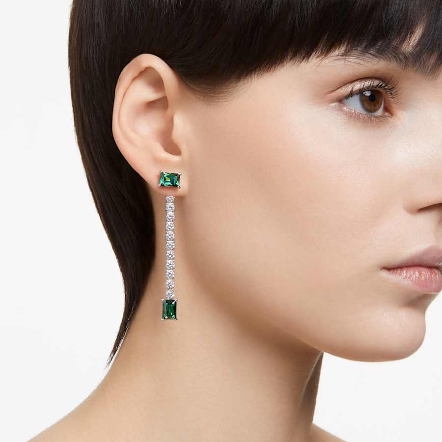 ARETES SWAROVSKI MATRIX TALLAS MIXTAS, VERDE, BAÑO DE RODIO