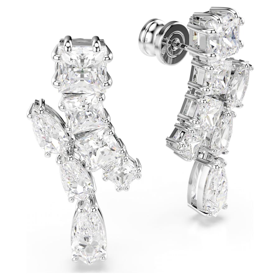 ARETES SWAROVSKI MATRIX, DISEÑO PENDIENTE, BLANCO, BAÑO DE RODIO